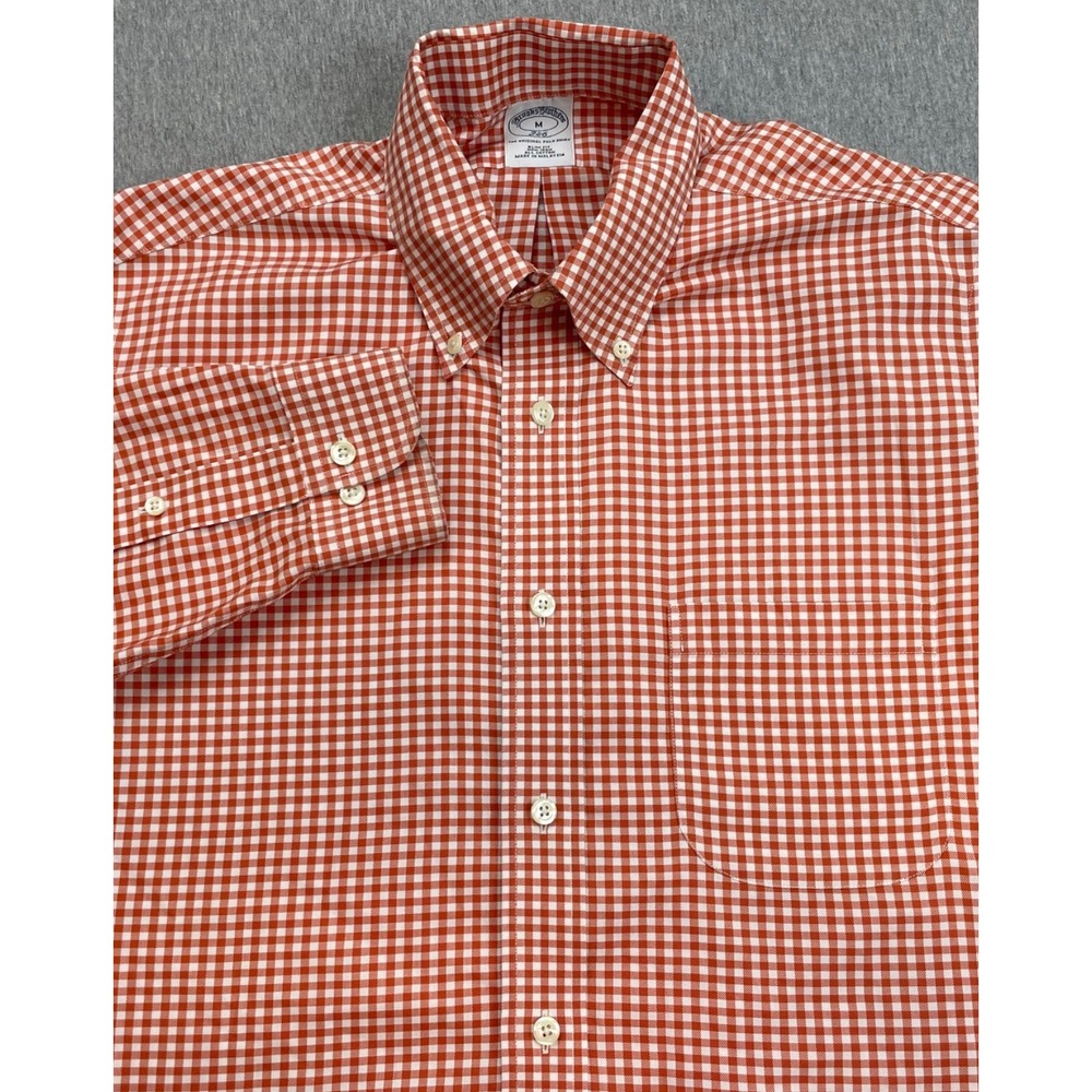 Brooks Brothers Shirt Mens Medium 100% Cotton Gingham Slim Fit Button Down